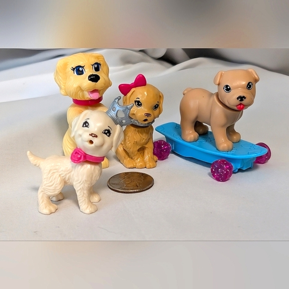 SALE ! Bobblehead Barbie's Pet Dog Puppy Figures. Mattel Play Set of Puppies